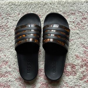 Adidas Black and Brown Slide Sandals